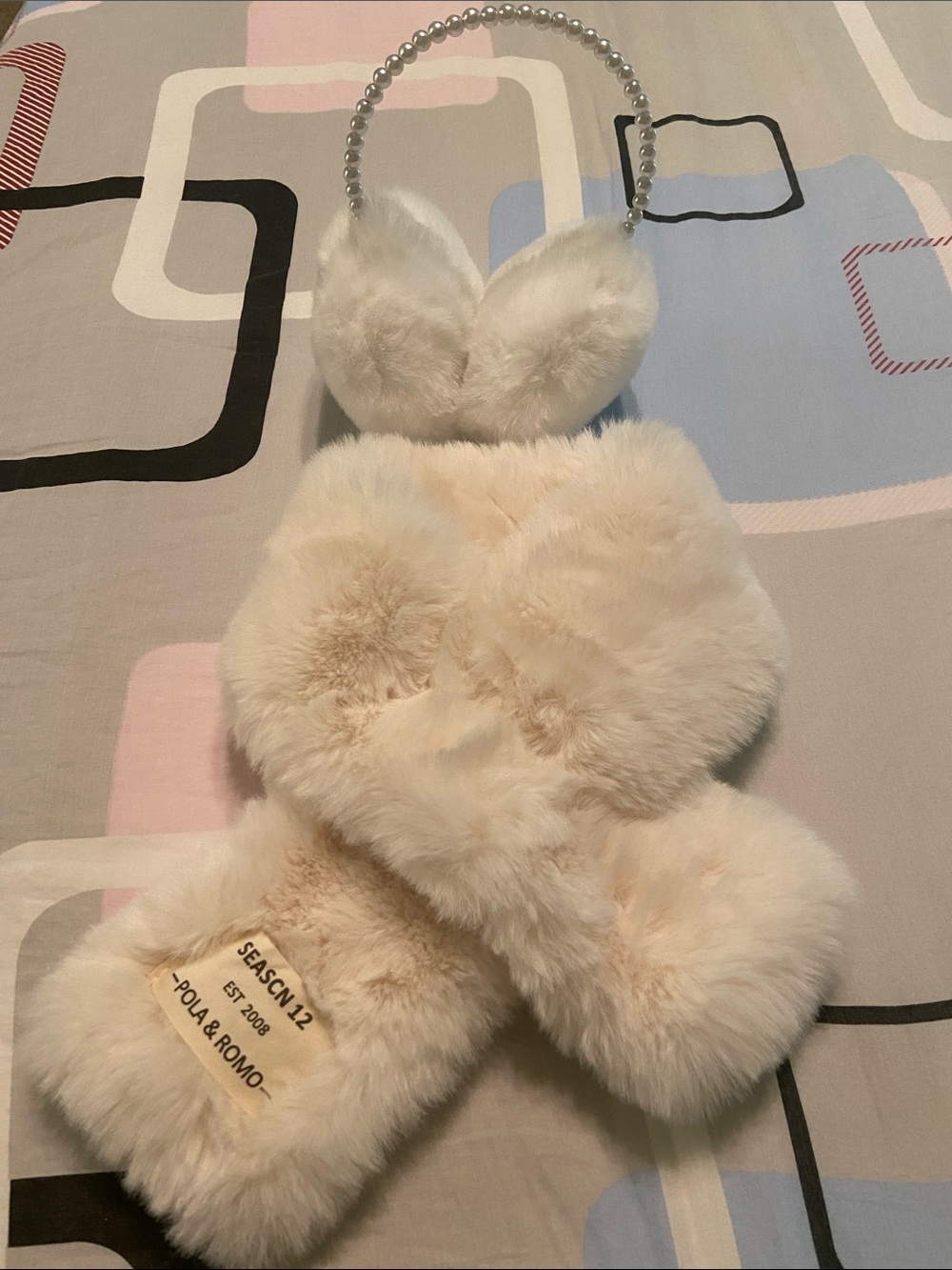Plush Faux Fur Ear Warmer and Scarf Set - Cream